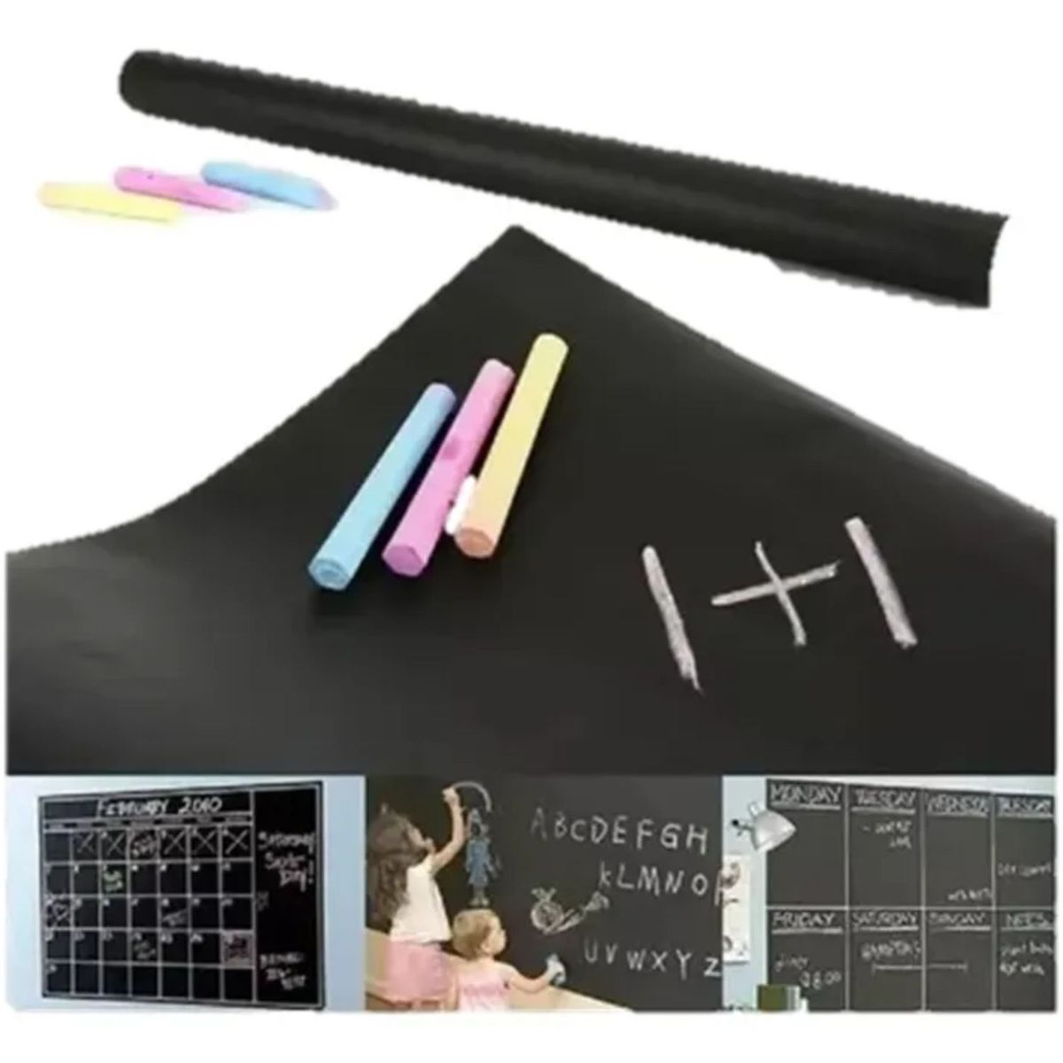 GENERICO - Pizarra Adhesiva Negra con Tiza- Organiza Decora y Crea con Estilo