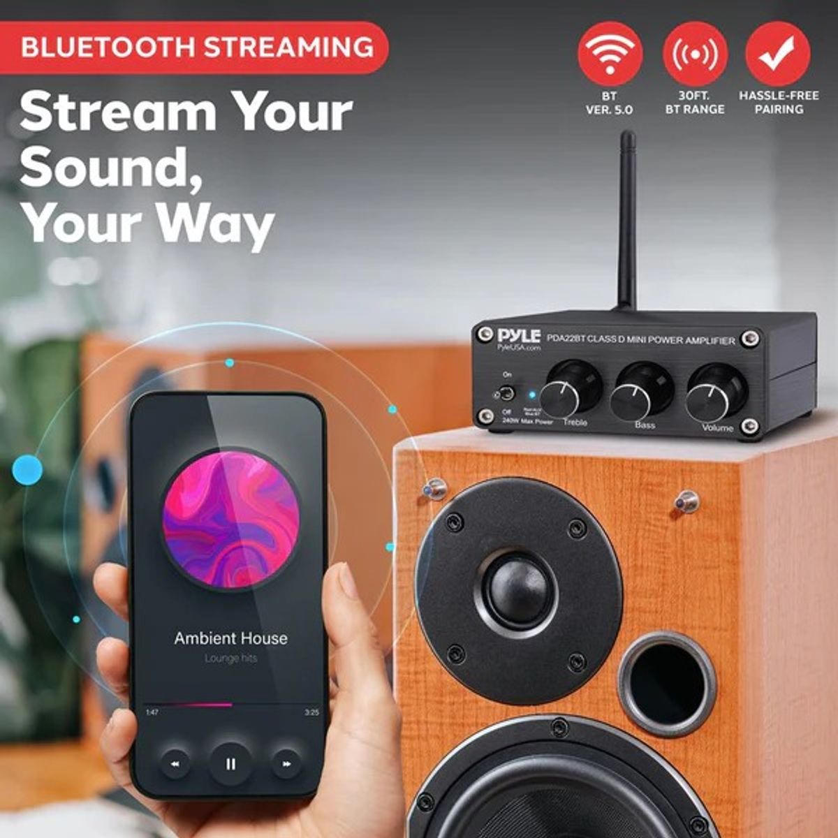 PYLE - Amplificador Mini Digital Stereo con Bluetooth