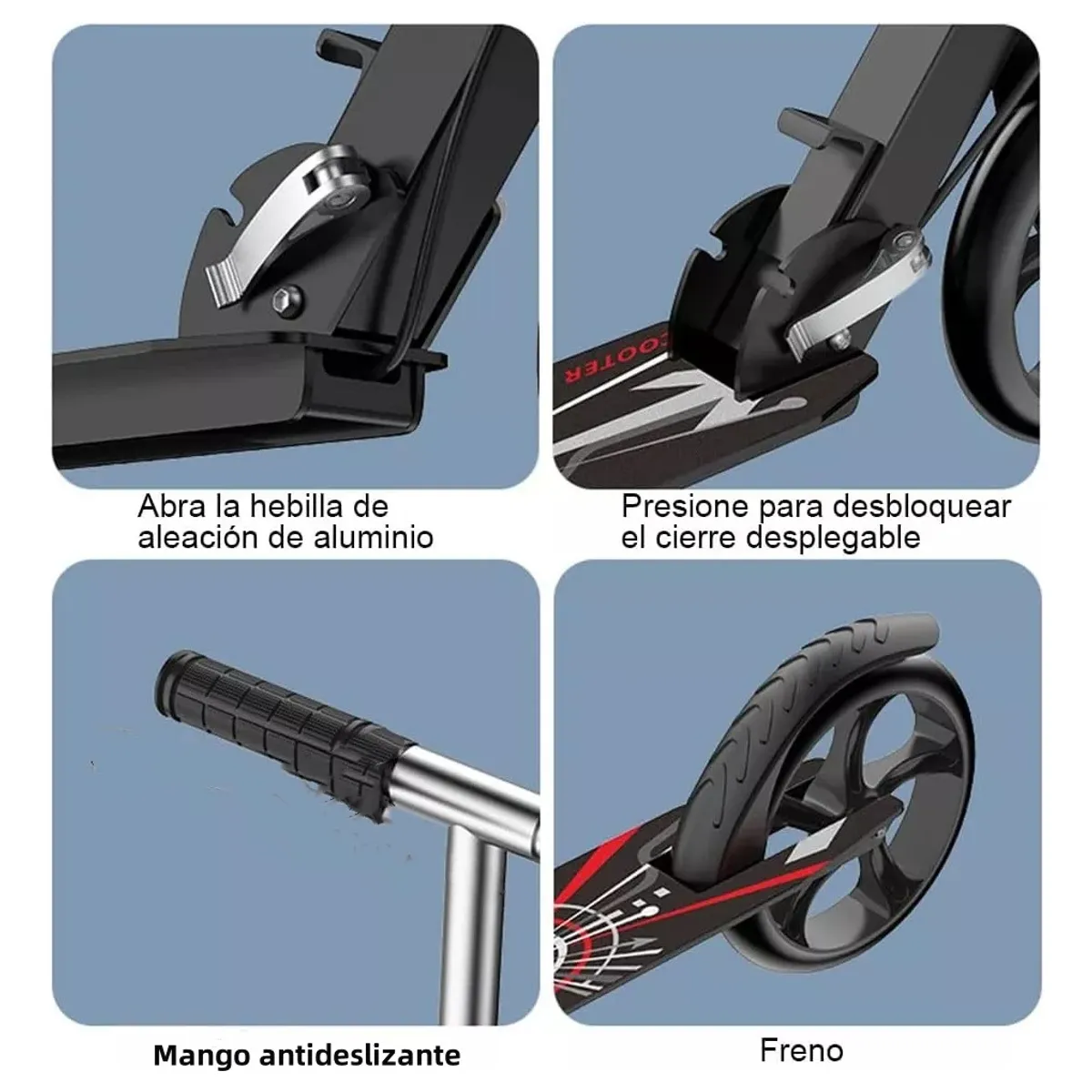 EASY FIT - Scooter Monopatín De Pie Plegable Ajustable Jovenes Adultos