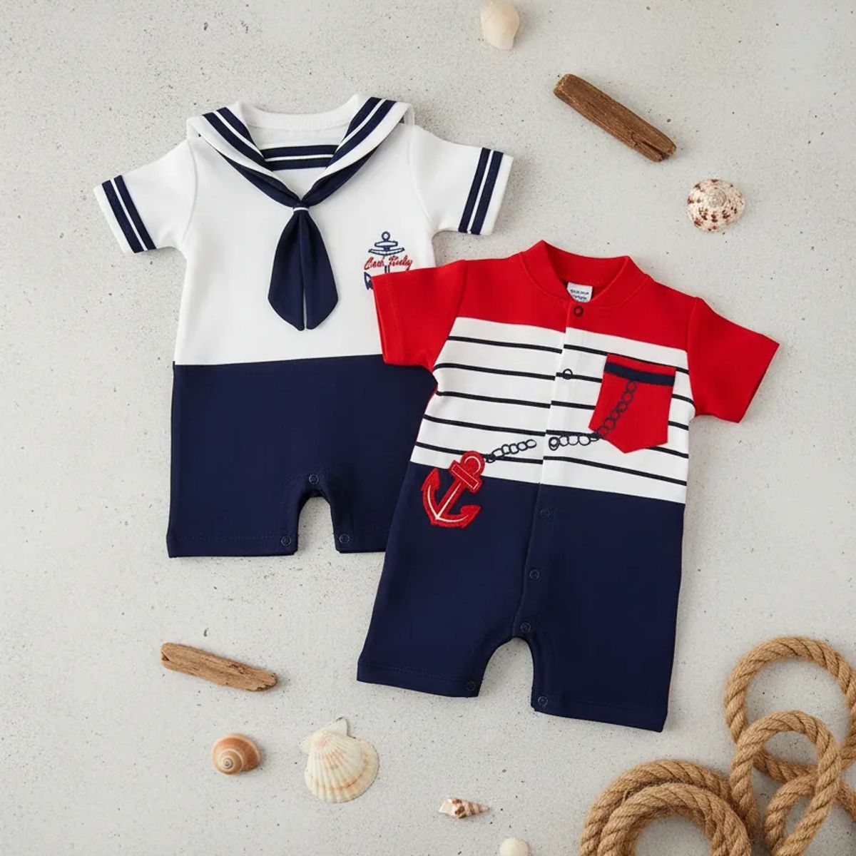 ENCANTO - 2x Enteritos Cortos Bebé Marineritos 100% Algodón -ENVIO GRATIS