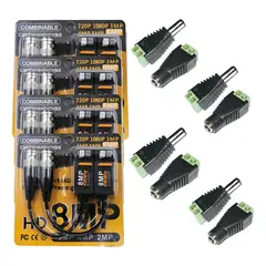 KUANGYE - Pack 4 Video Balun 8mp Y 4 Par Conectores Dc Negro