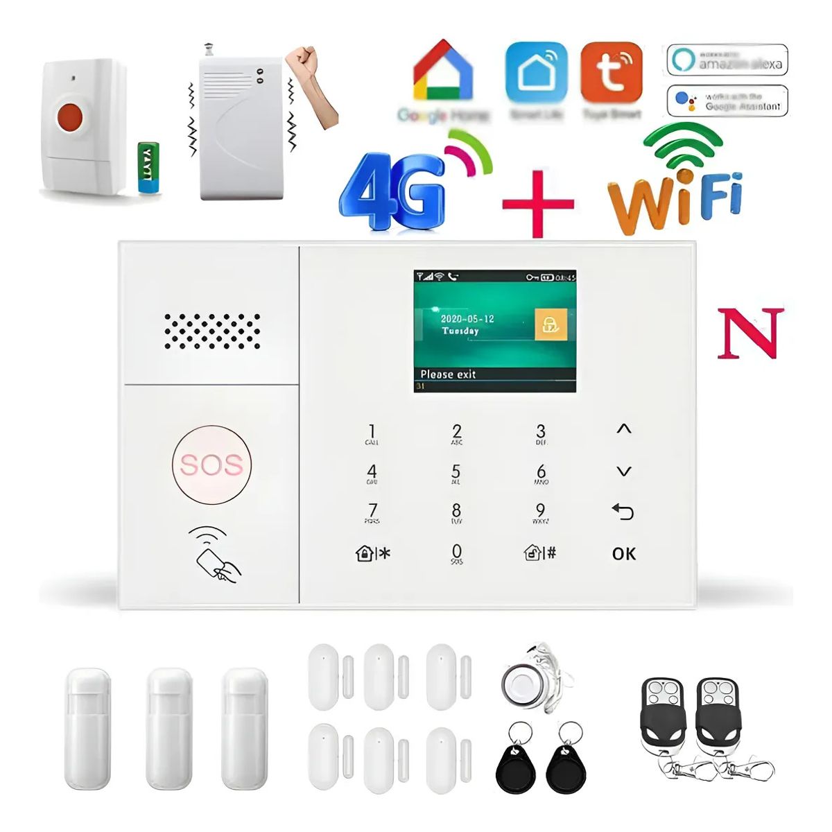 KUANGYE - Kit Sistema De Alarma G30 Inalámbrico Gsm 4GWiFi Alexa Googlehome Para Seguridad En El Hogar