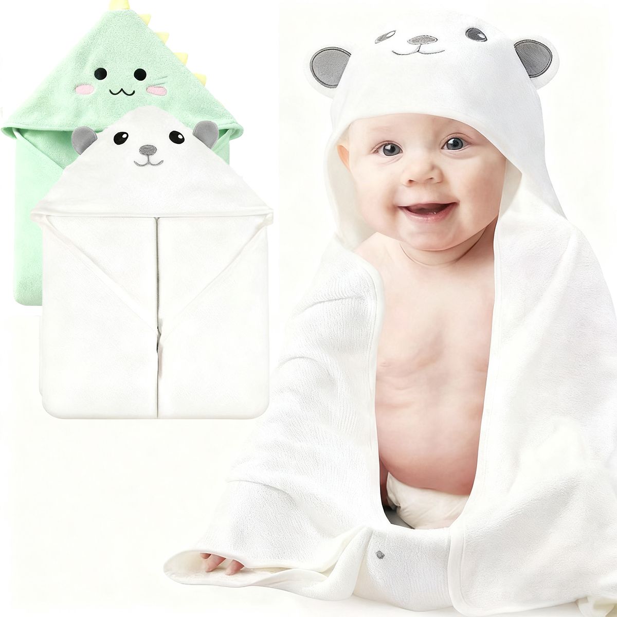 EINICIO - 2Pcs Toalla de Baño de felpa coral con Capucha para Niños y Bebé