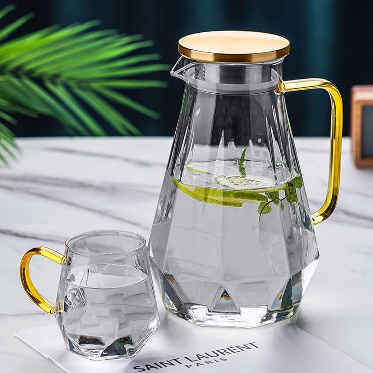 EINICIO - Juego De Jarra De Cristal De 1500ml Con Tapa Y Tazas