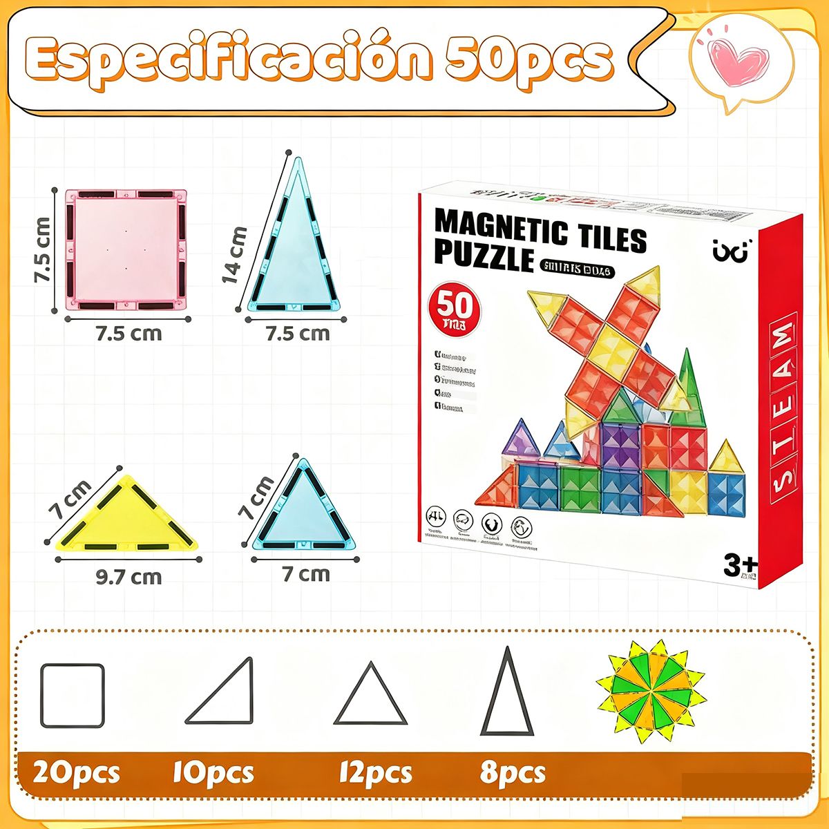 GENERICO - 50 Piezas Juego Bloques Magnéticos 3D Creativos Para Niños