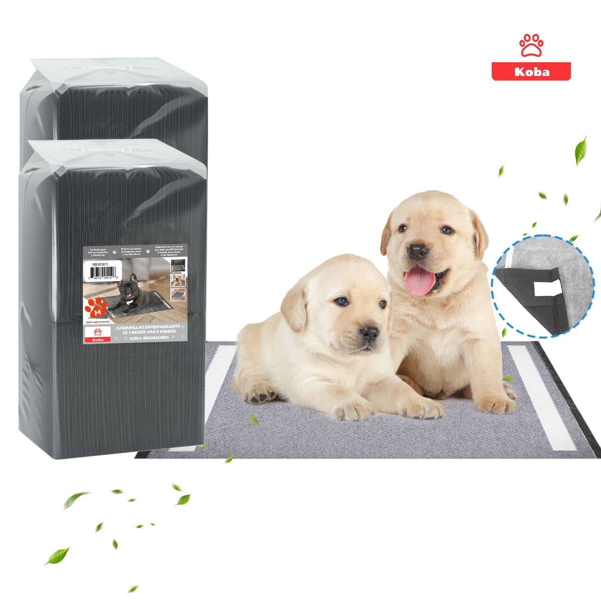 KOBA - 100 Pañales Para Perro Sabanillas Entrenamiento De Carbón 45x60cm