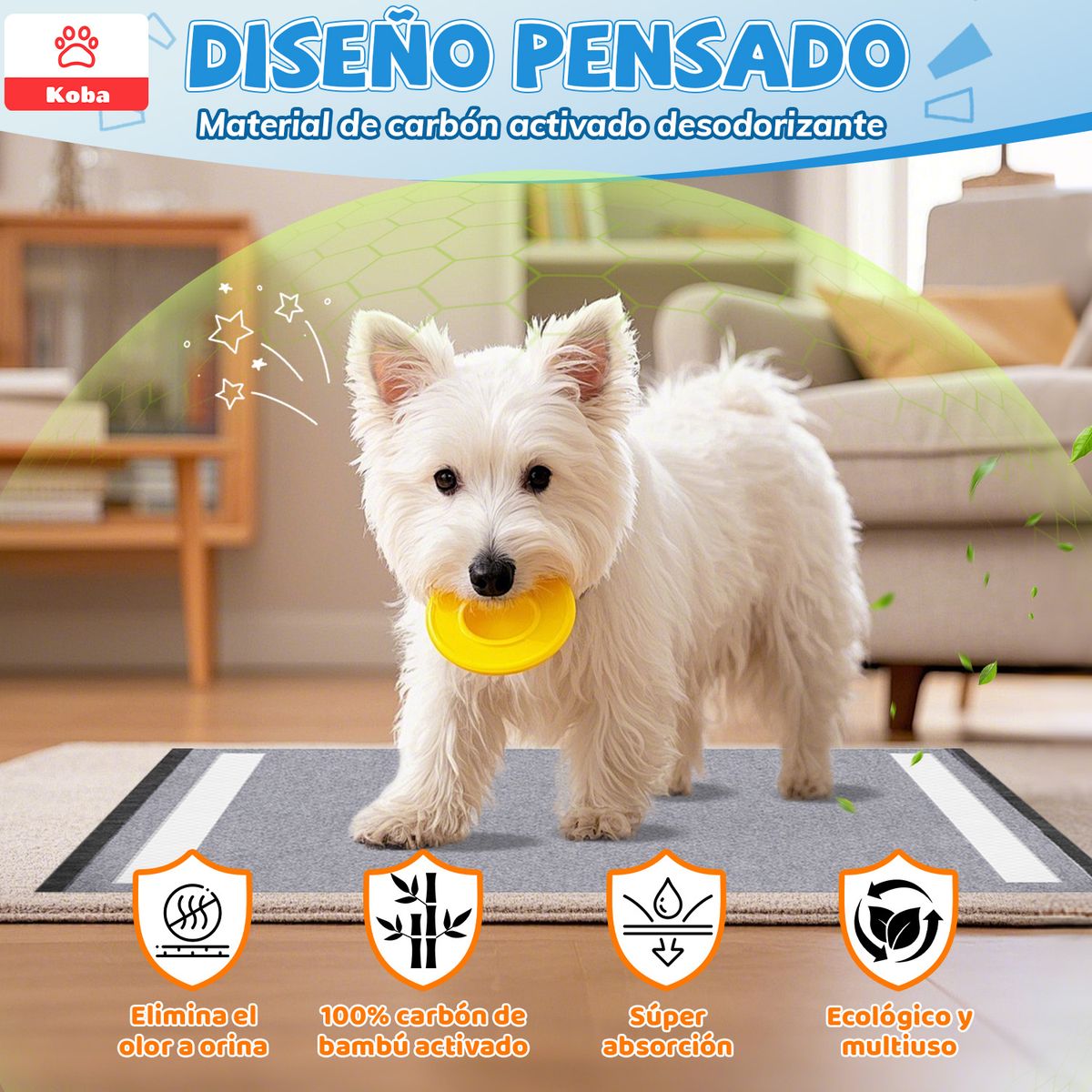 KOBA - 100 Pañales Para Perro Sabanillas Entrenamiento De Carbón 45x60cm