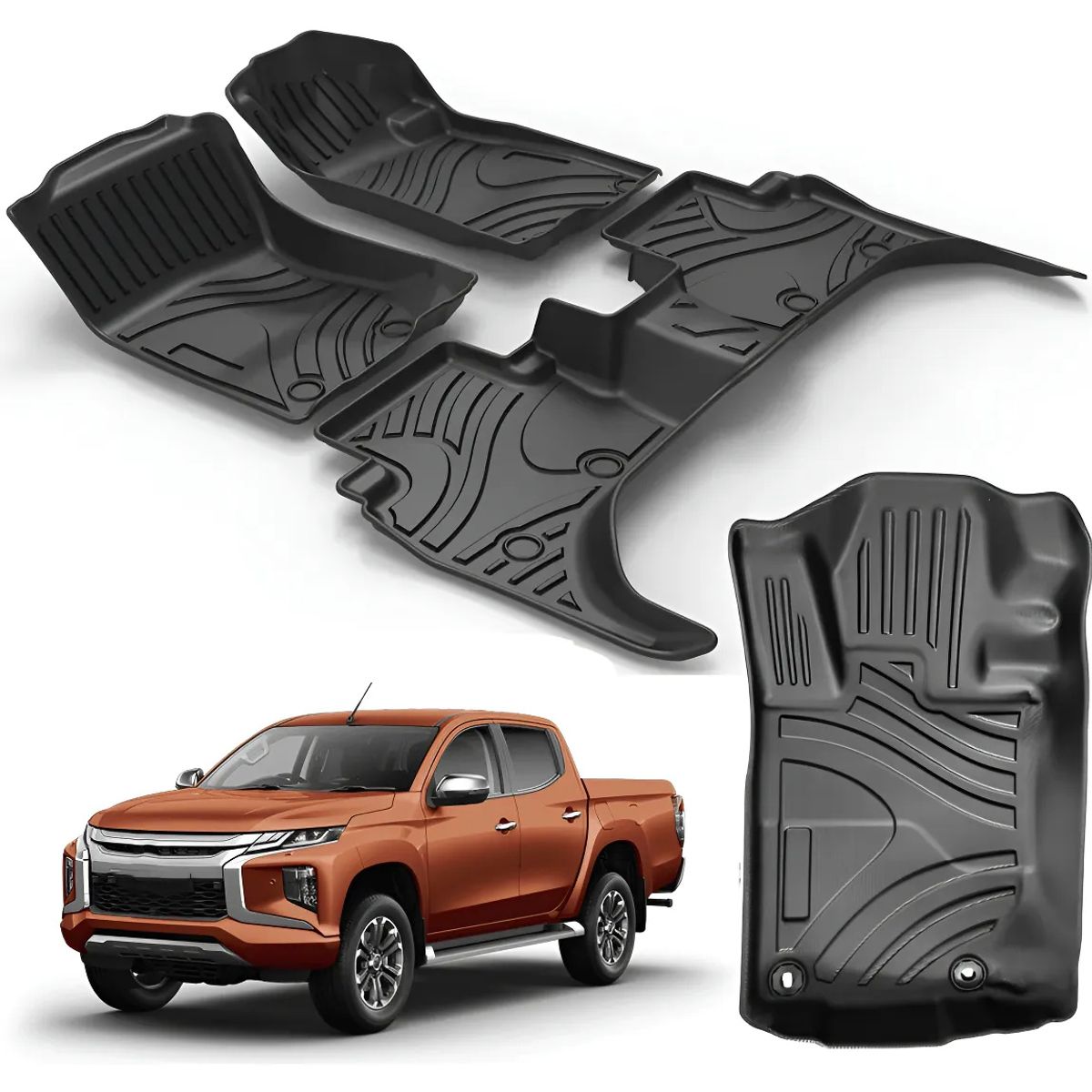 KUANGYE - Pisos Calce Perfecto Compatible con Mitsubishi L200 2019 Al 2023 Negro