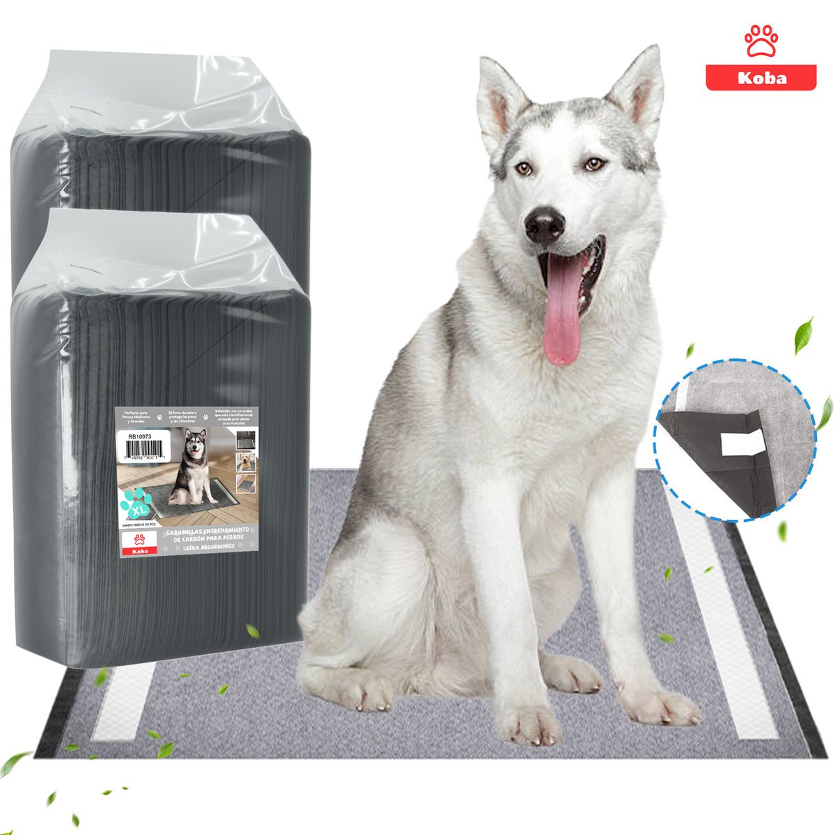 KOBA - 60 Pañales Para Perro Sabanillas Entrenamiento De Carbón Talla XL 60x90cm