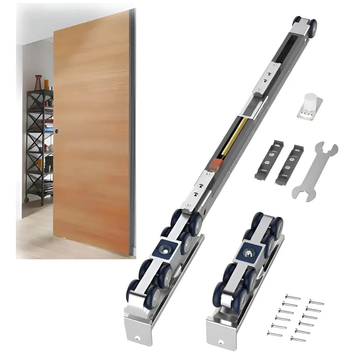 KUANGYE - Kit Riel Corredera Granero Para Colgar 1puerta Soportado 80kg
