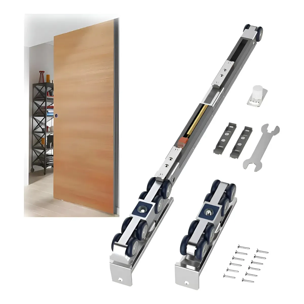 KUANGYE - Kit Riel Corredera Granero Para Colgar 1puerta Soportado 80kg
