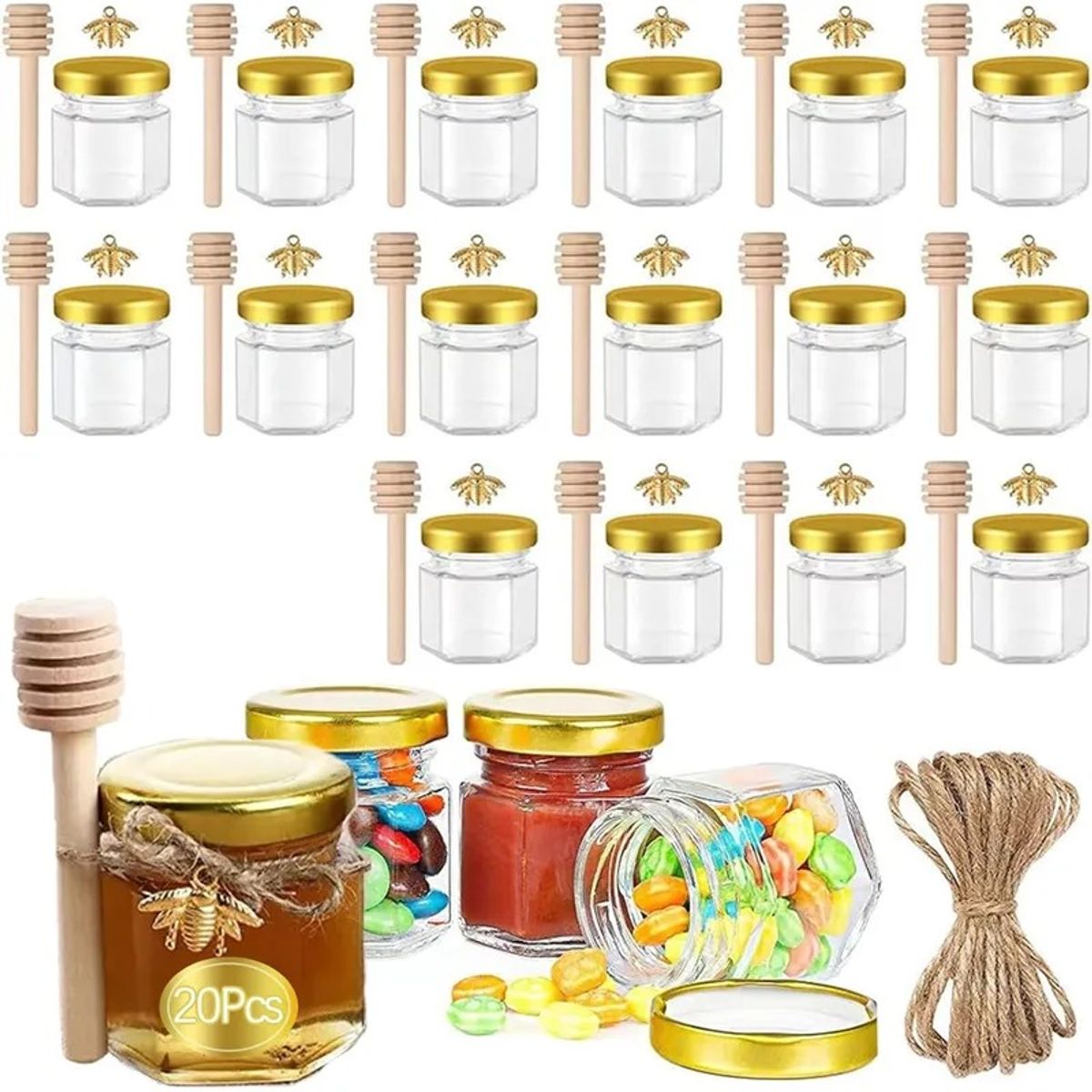GENERICO - Frasco De Vidrio Mini Miel Hexagonal 45 Ml Con Tapa (20pcs)
