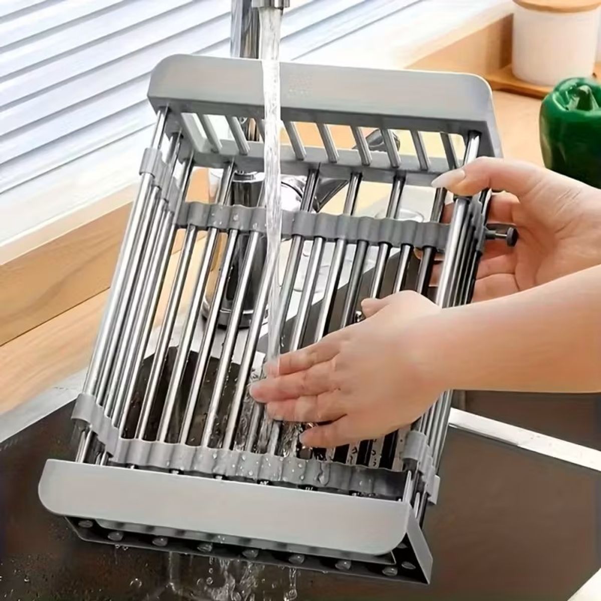 GENERICO - Organizador de Fregadero de Acero Inoxidable Expandible-Gris