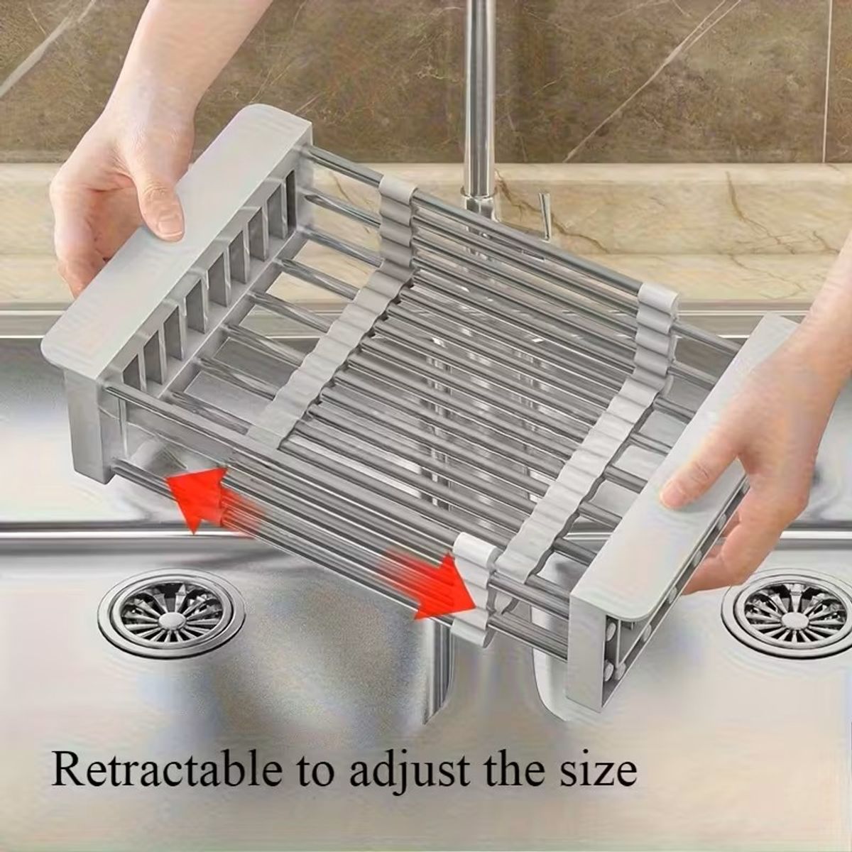 GENERICO - Organizador de Fregadero de Acero Inoxidable Expandible-Gris