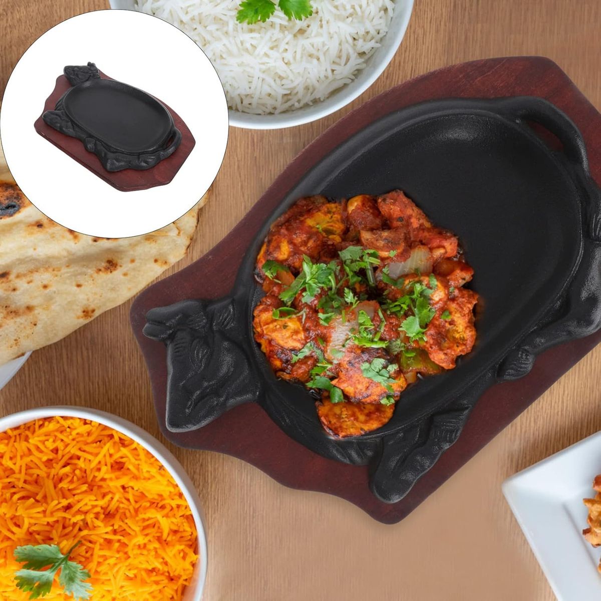 KUANGYE - Plancha Plato De Fierro Fundido Con Base De Madera 25cm