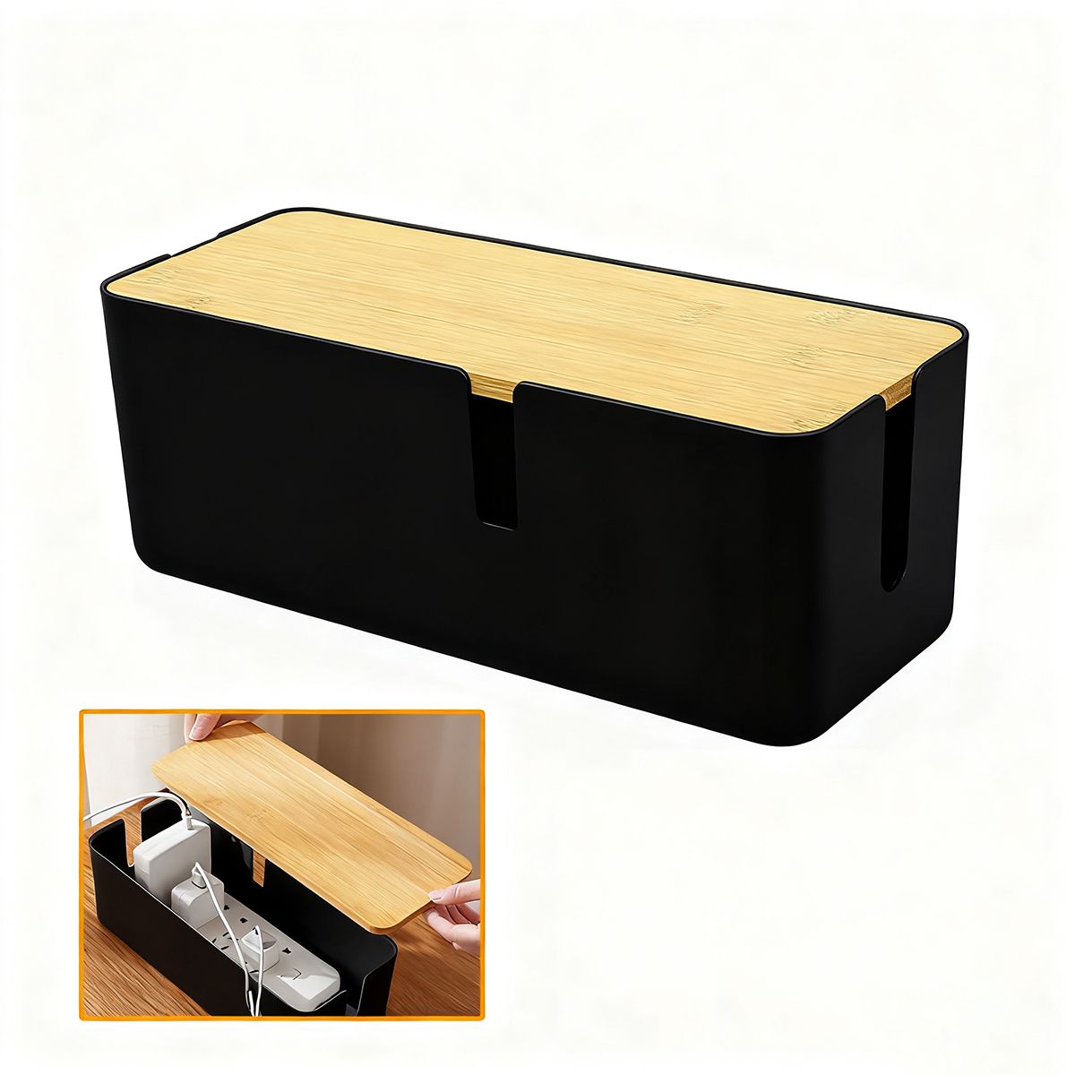 EINICIO - Caja De Almacenamiento De Cables Para Escritorios Hogar-Negro