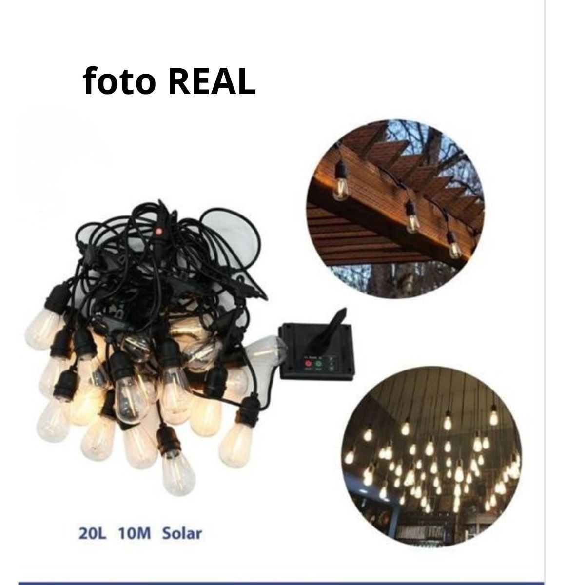 GENERICO - Guirnalda Solar Led Estilo Vintage (10m / 20 Luces)