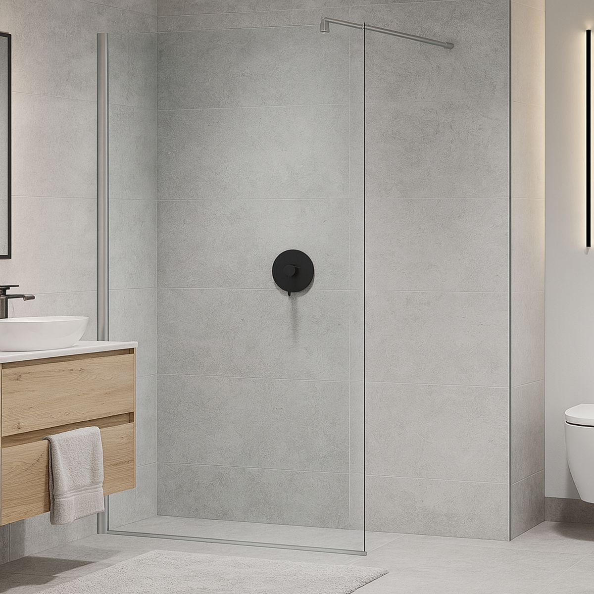 JOYTEK - Mampara Fija de Baño Joytek 190×100 cm Vidrio Templado Transparente 8 mm
