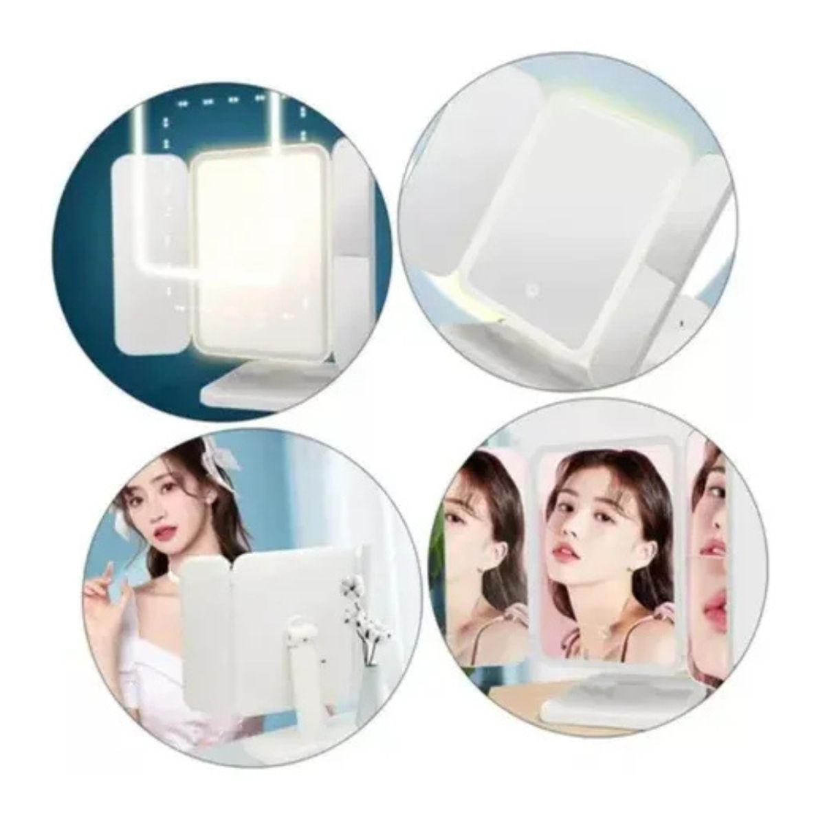 GENERICO - Espejo Iluminado Para Maquillaje Espejo De Tocador Plegable - Blanco