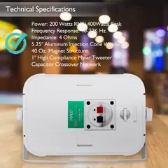 PYLE - Parlante Interior Exterior 400 watts Blancos