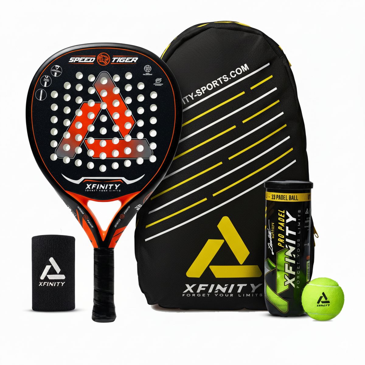 XFINITY - Pack Padel Pala Speed Tiger- Mochila Padel - Muñequera - Tarro Pelotas