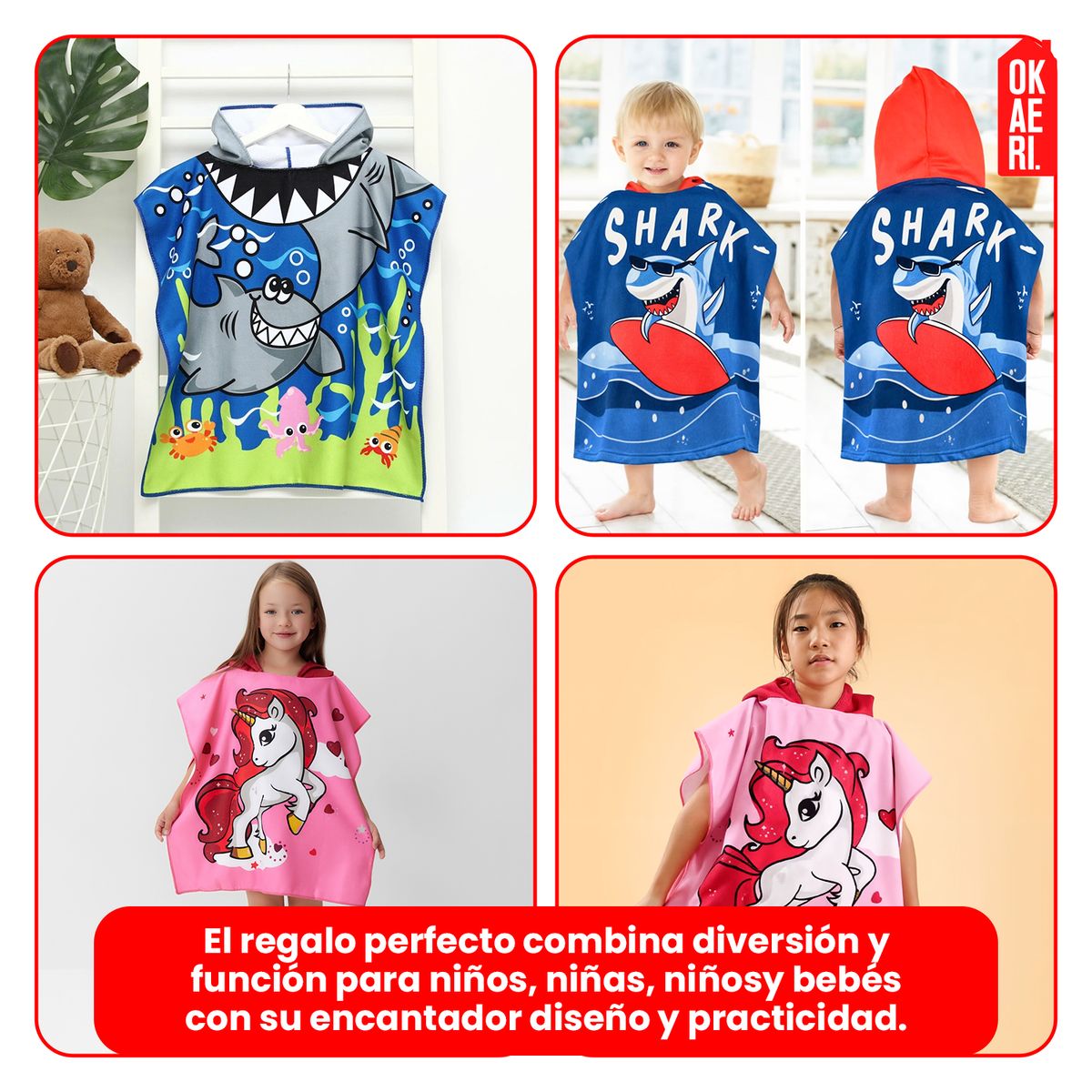 OKAERI - TOALLA DE BAÑO / PLAYA CON CAPUCHA NIÑAS Y NIÑOS - Rosa