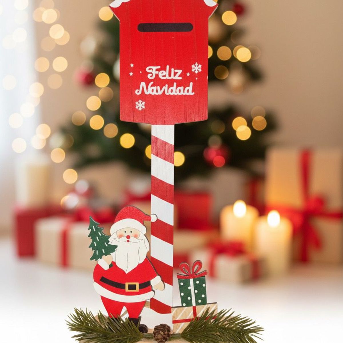 WAKESHOME - Letrero Buzon De Santa Decorativo Adorno De Navidad 33x14cm