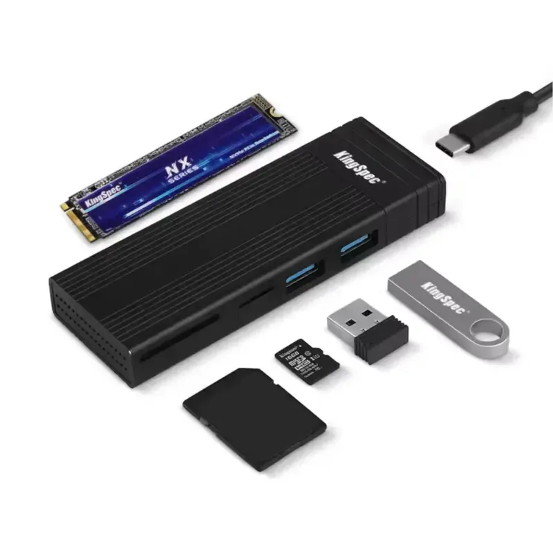 KINGSPEC - Cofre SSD Kingspec COF222 M2SATAUSB 10Gbps + Hub UsbTfSd