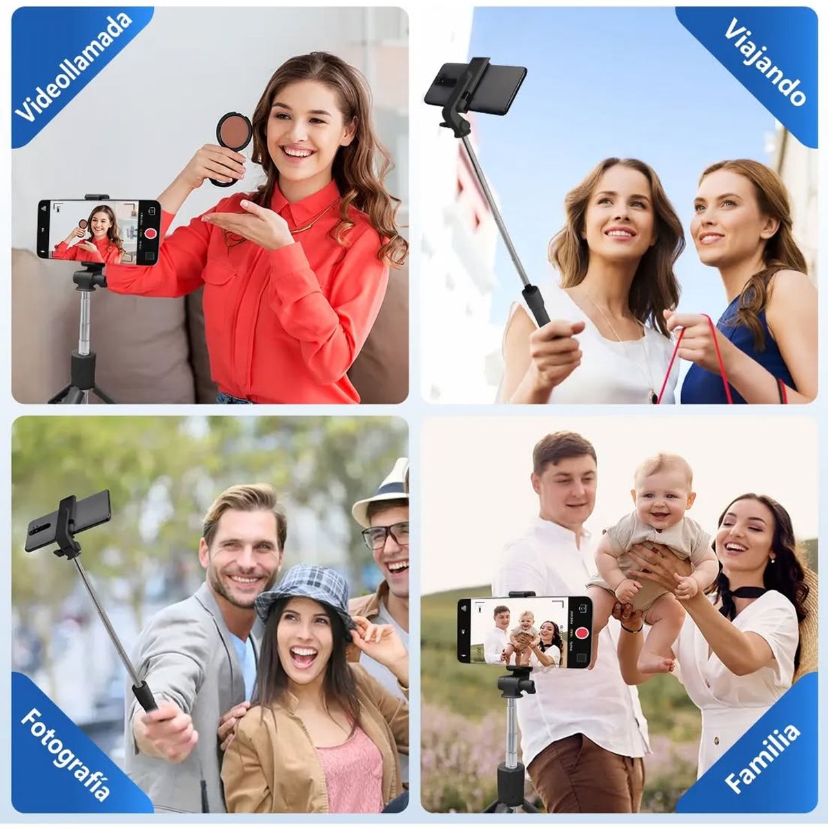 GENERICO - Palo Selfie Stick Negro mando a distancia Bluetooth