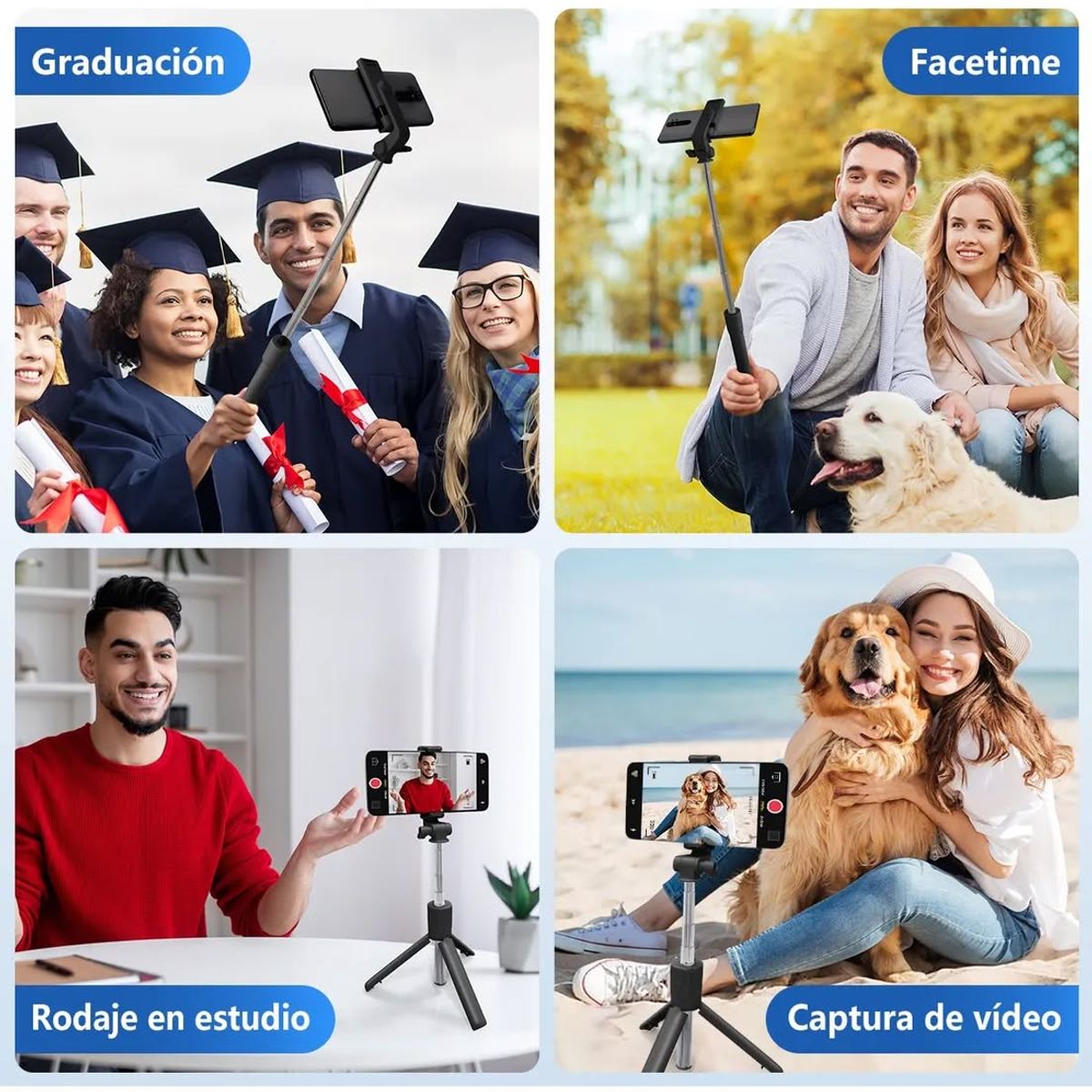 GENERICO - Palo Selfie Stick Negro mando a distancia Bluetooth