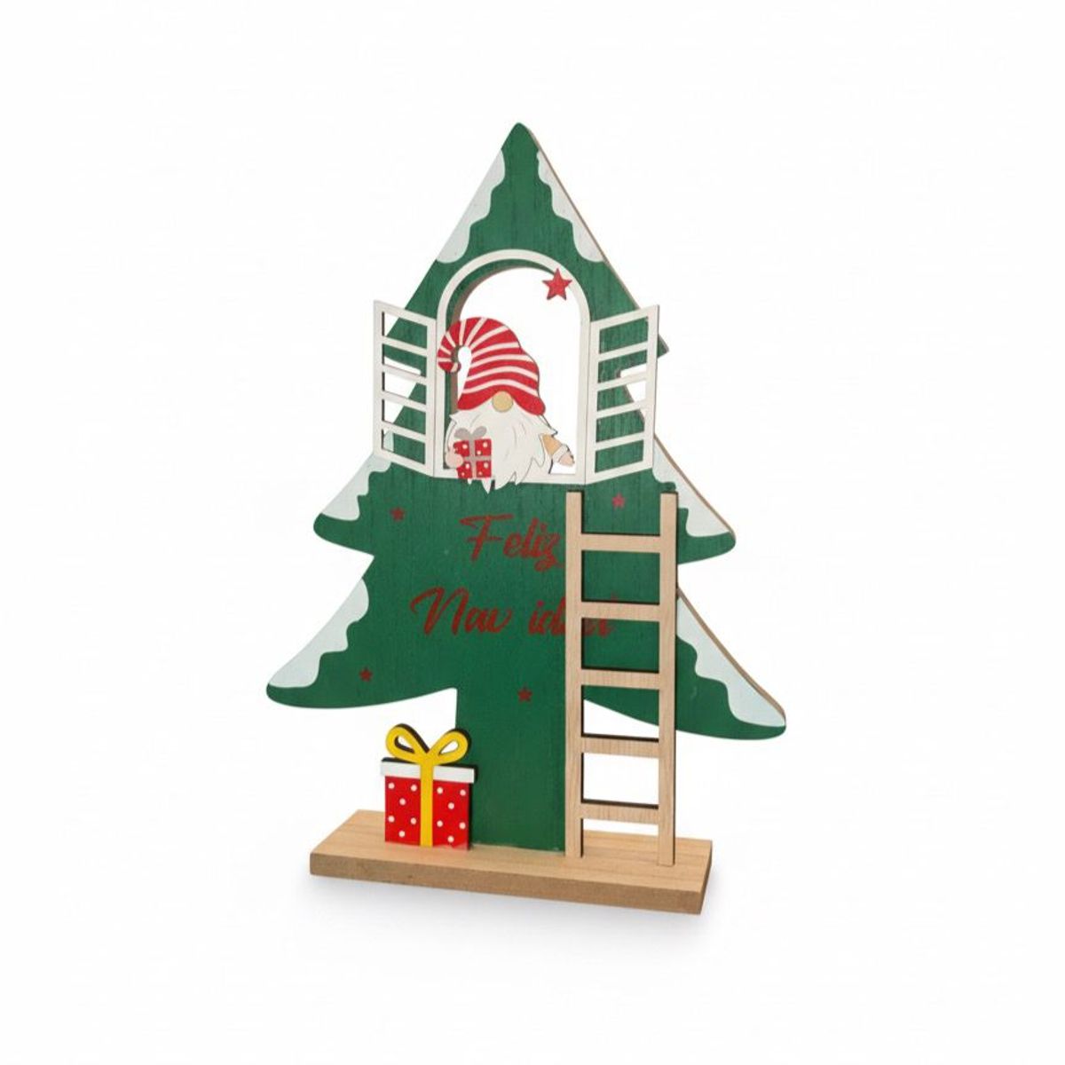 WAKESHOME - Arbolito De Madera Con Nomo 30*16cm adorno navideño