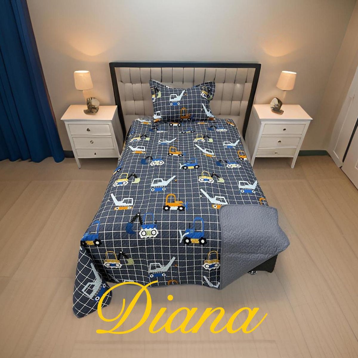 GENERICO - CUBRECAMA DE NIÑO QUILT DE VERANO DELGADO DISEÑO INFANTIL GRIS GRUAS 1.5 PLAZA