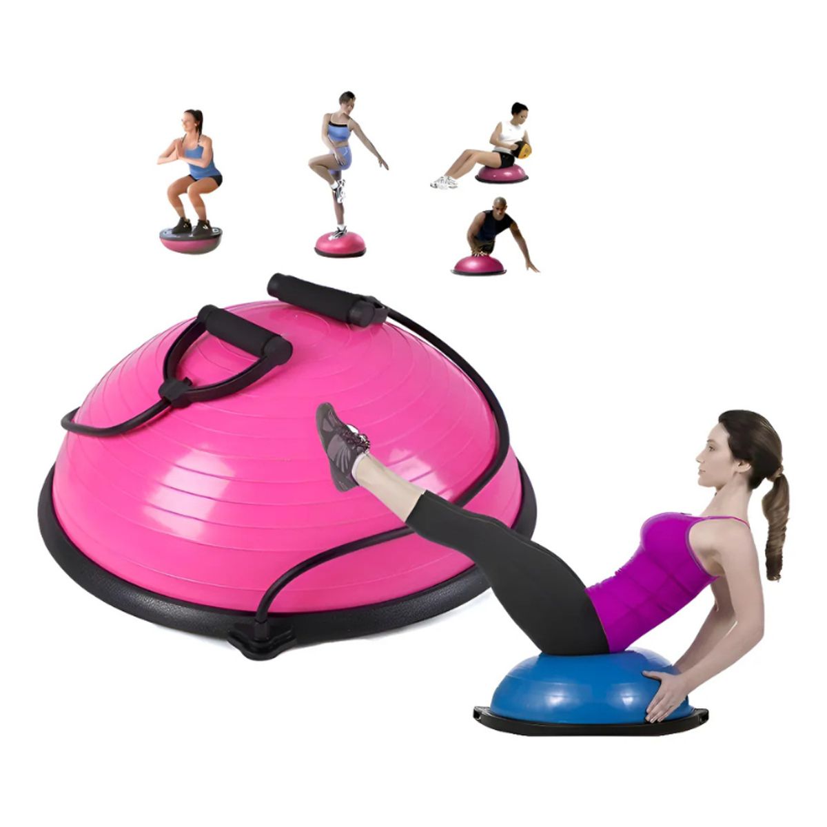 GENERICO - Pelota Bosu Medio Balon Con Manillas Yoga Pilates ROSA