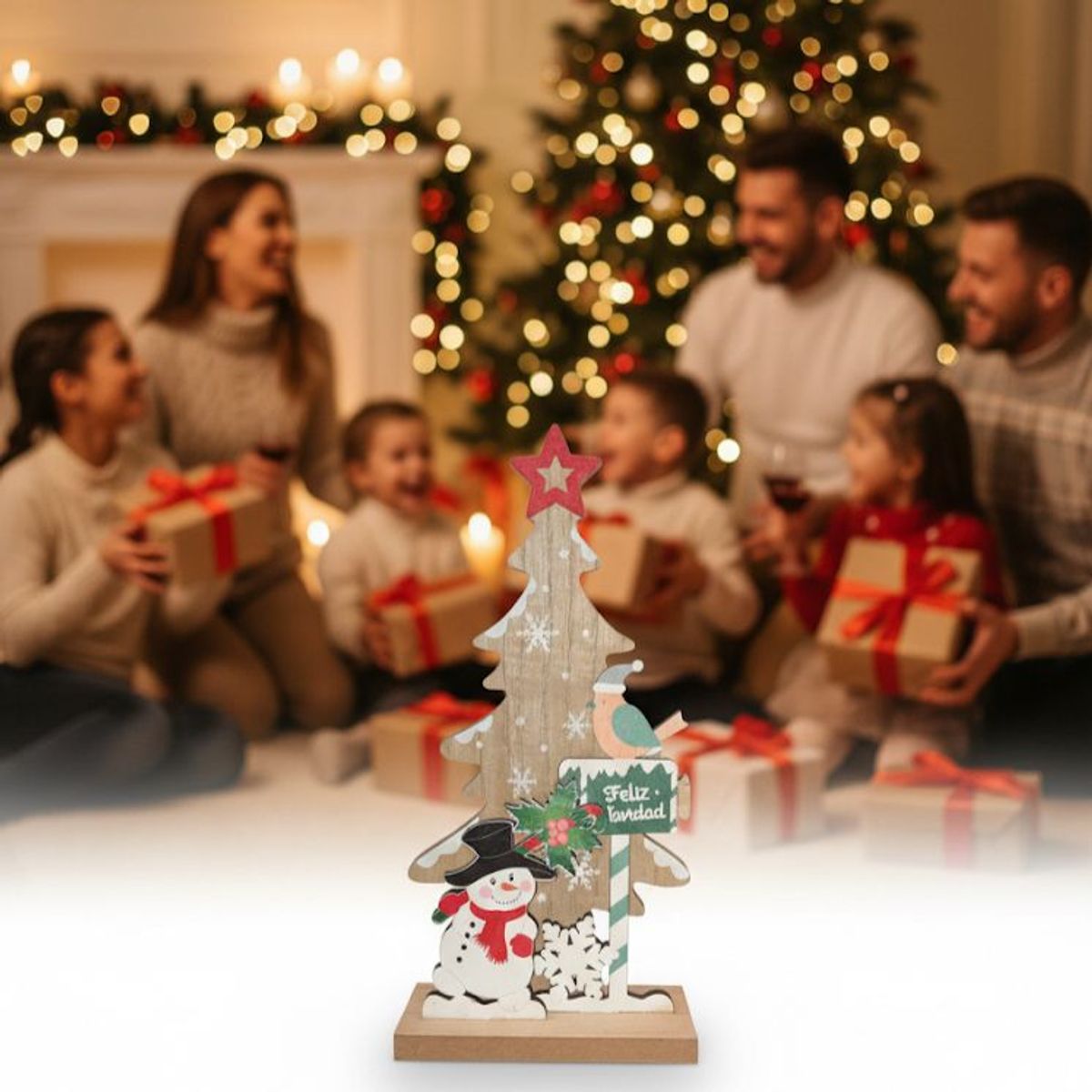 WAKESHOME - Adorno Navideño 22x11cm Hombre De Nieve Árbol De Navidad