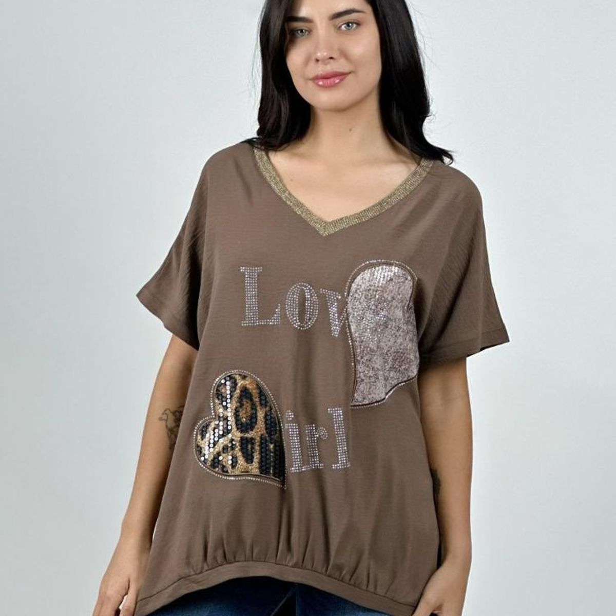 ENIGMATICA BOUTIQUE - Polera Lino Corazón Brillante y Print