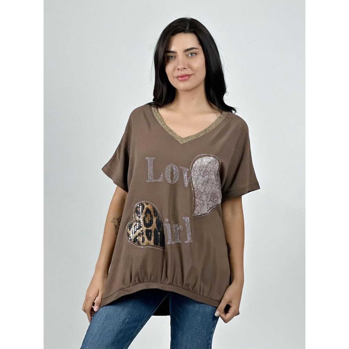 ENIGMATICA BOUTIQUE - Polera Lino Corazón Brillante y Print