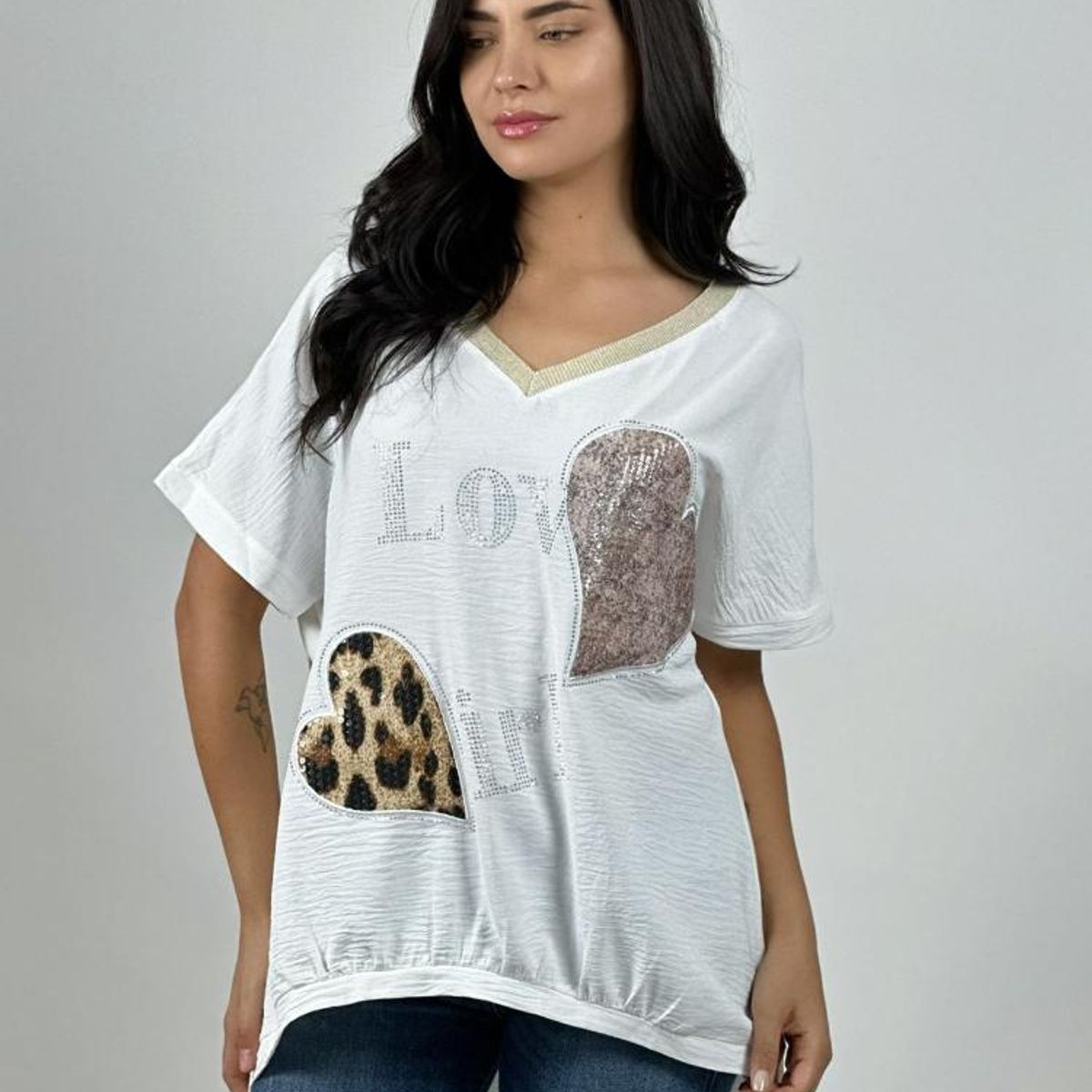 ENIGMATICA BOUTIQUE - Polera Lino Corazón Brillante y Print