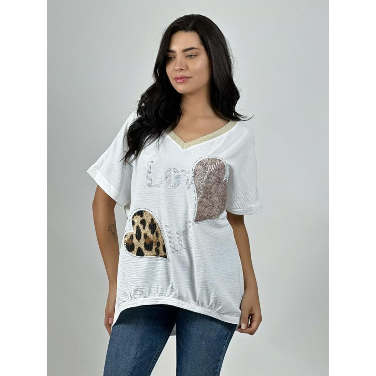 ENIGMATICA BOUTIQUE - Polera Lino Corazón Brillante y Print