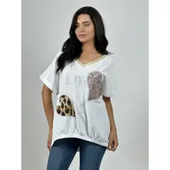 ENIGMATICA BOUTIQUE - Polera Lino Corazón Brillante y Print