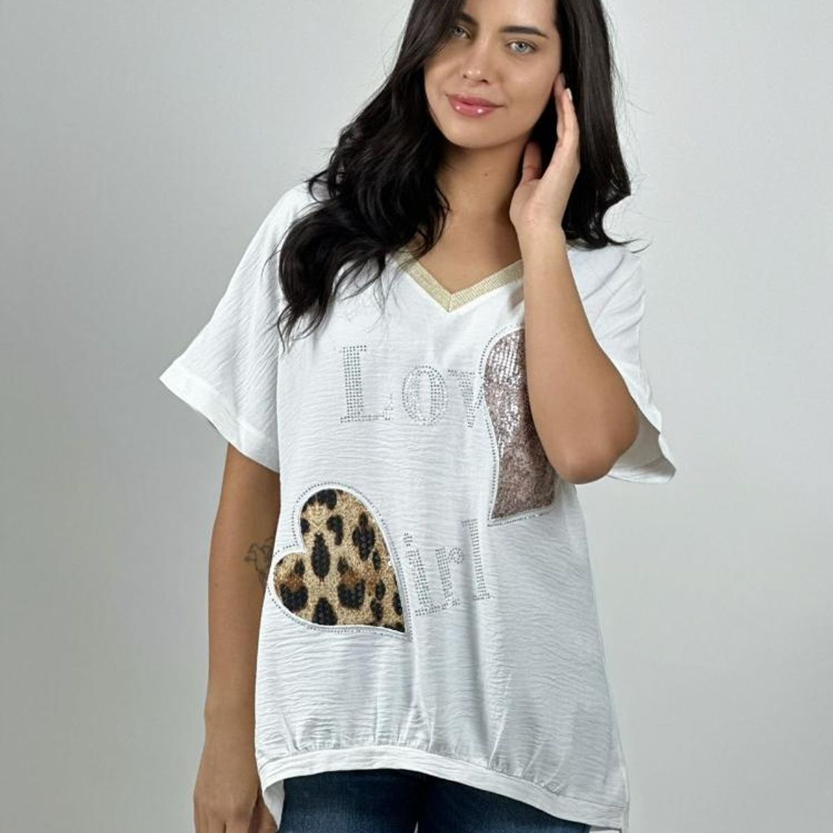 ENIGMATICA BOUTIQUE - Polera Lino Corazón Brillante y Print