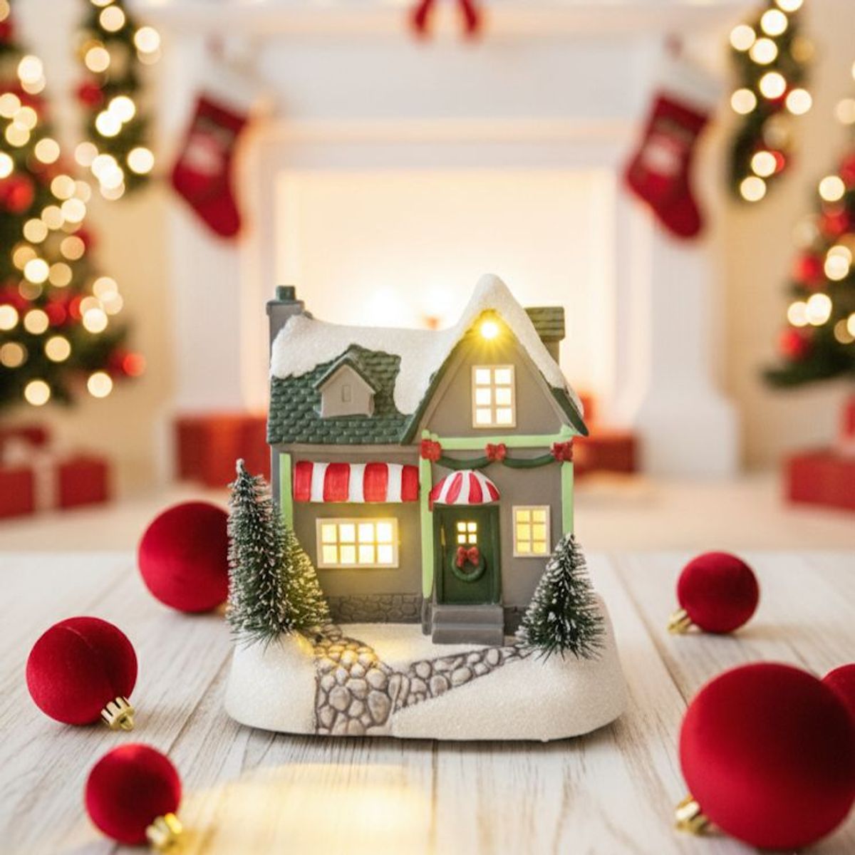 WAKESHOME - Casita Adorno De Navidad Decoración De Pascua Para Arbolito