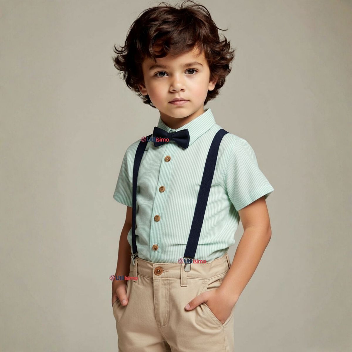 UTILISIMO - Conjunto de Vestir con Tirantes Camisa Pantalón Corto Algodón Bebe