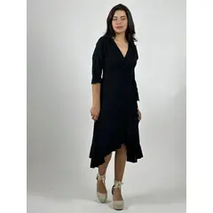 ENIGMATICA BOUTIQUE - Vestido Lino Amarre Cruzado Con Vuelos