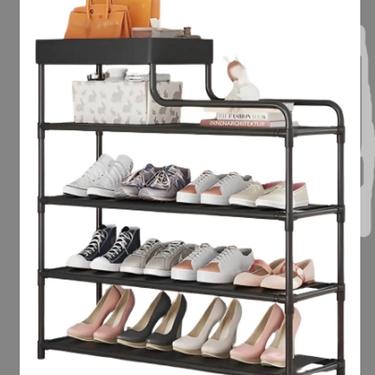 GENERICO - Zapatero Rack 5 Niveles Organizador Hall Multiusos 3 En 1 Color Negro