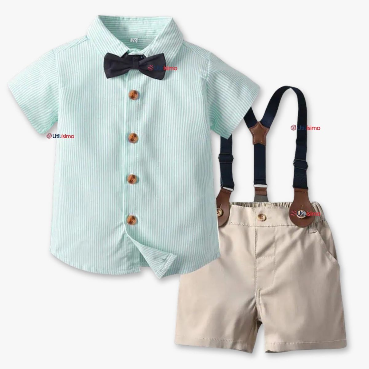 UTILISIMO - Conjunto de Vestir con Tirantes Camisa Pantalón Corto Algodón Bebe