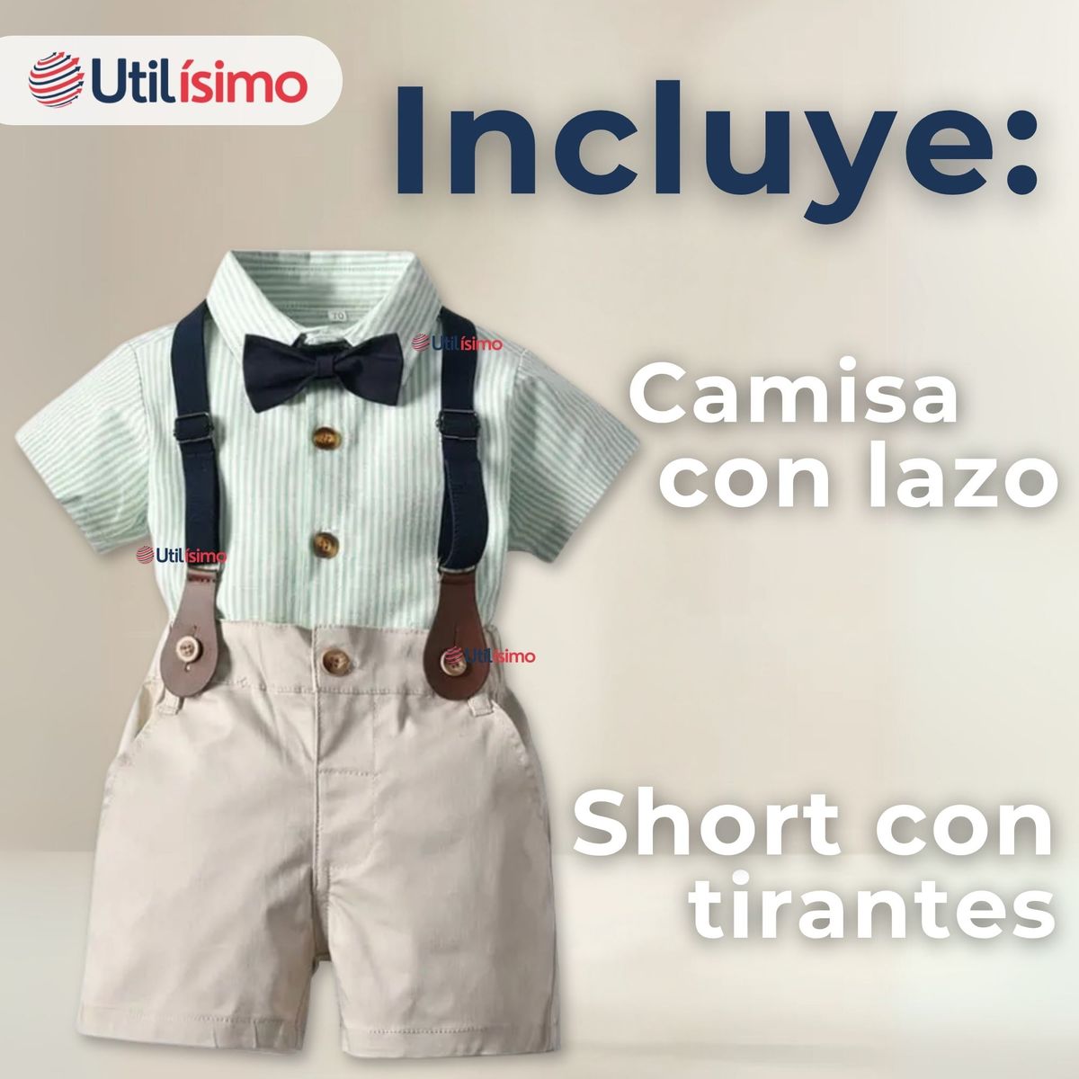UTILISIMO - Conjunto de Vestir con Tirantes Camisa Pantalón Corto Algodón Bebe