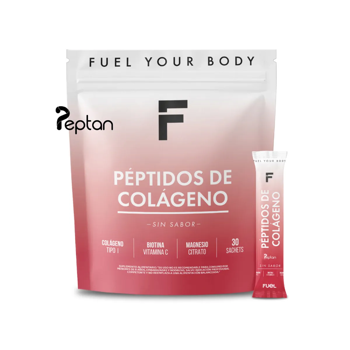FUEL NUTRITION - Péptidos De Colageno Hidrolizado Peptan®, Vitamina C, Biotina - Fuel Nutrition - Sin sabor - 30 días