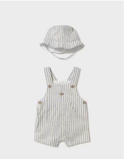 Set Jardinera corta estampada + gorro Beige 1-2 MESES