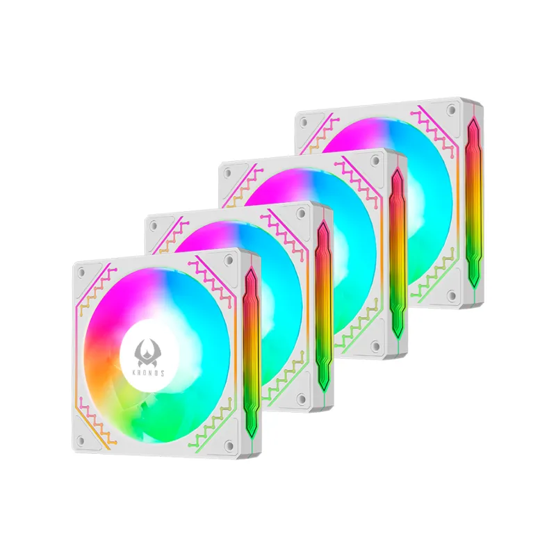 KRONOS - Kit 4 ventiladores de Gabinete Kronos Ventus White ARGB 120mm con controlador