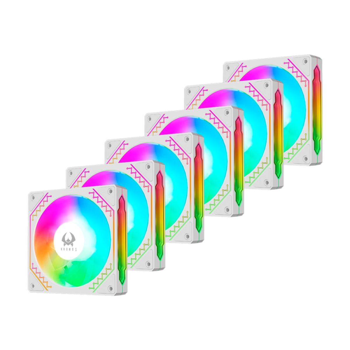KRONOS - Kit 6 ventiladores de Gabinete Kronos Ventus White, ARGB, 120mm, con controlador